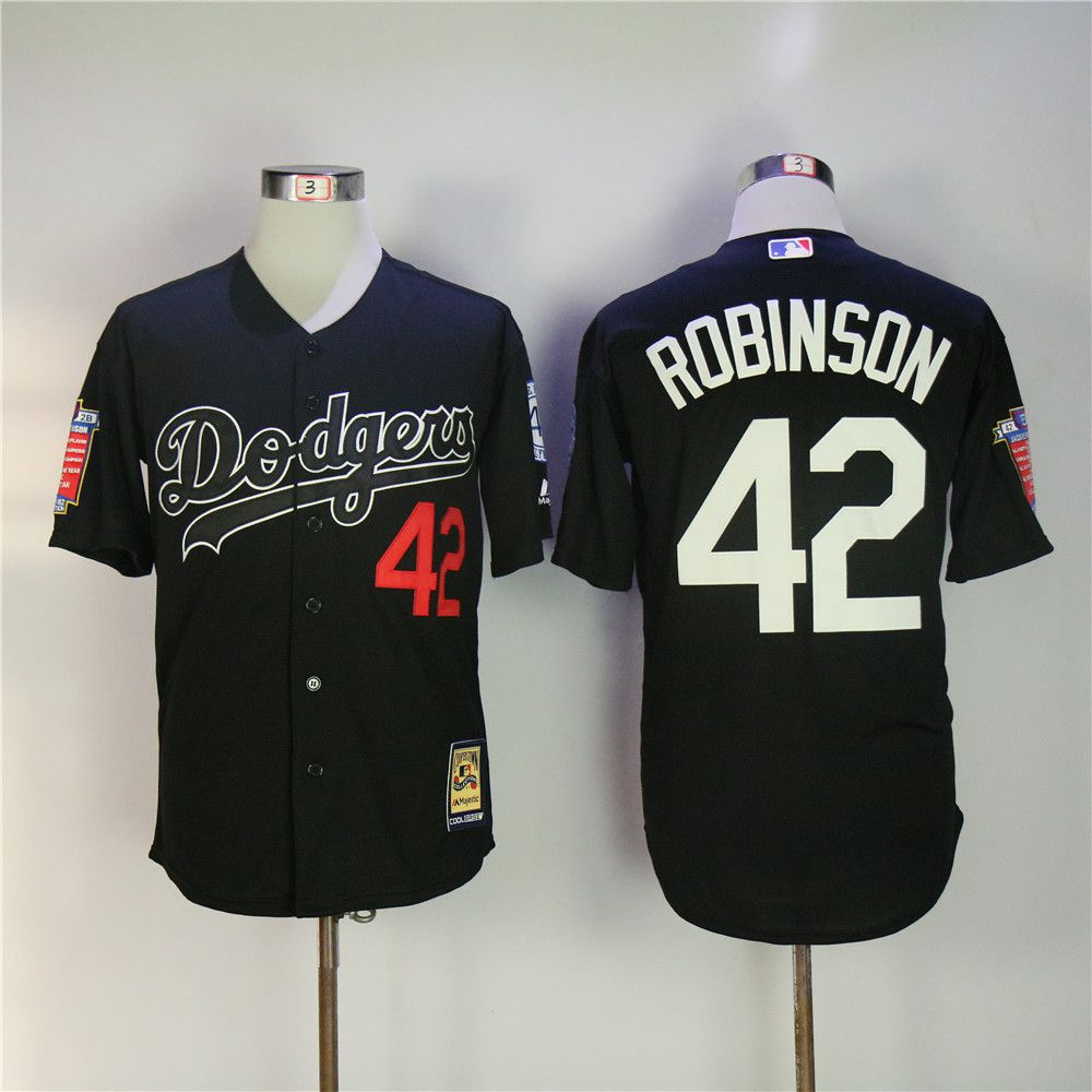 Men Los Angeles Dodgers 42 Robinson Black Throwback MLB Jerseys